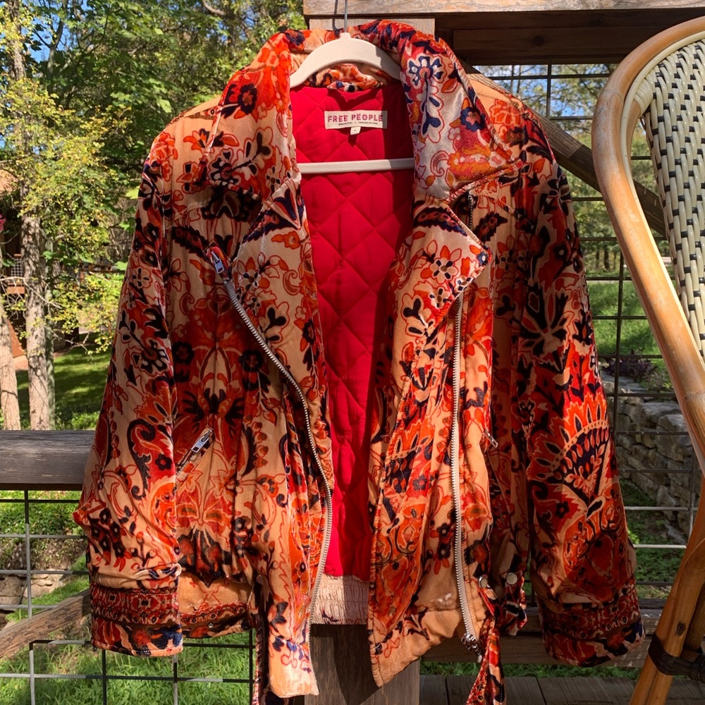 Free People Velvet Boho Moto Puffer Jacket